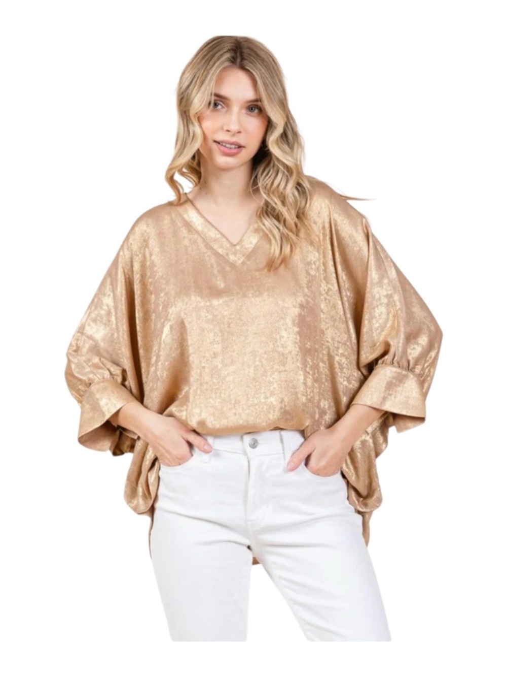 JODIFL 3/4 Sleeve Metallic Dolman Top